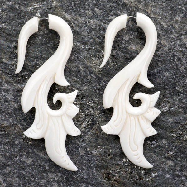 Floral Spiral Fake Gauge Bone Earrings