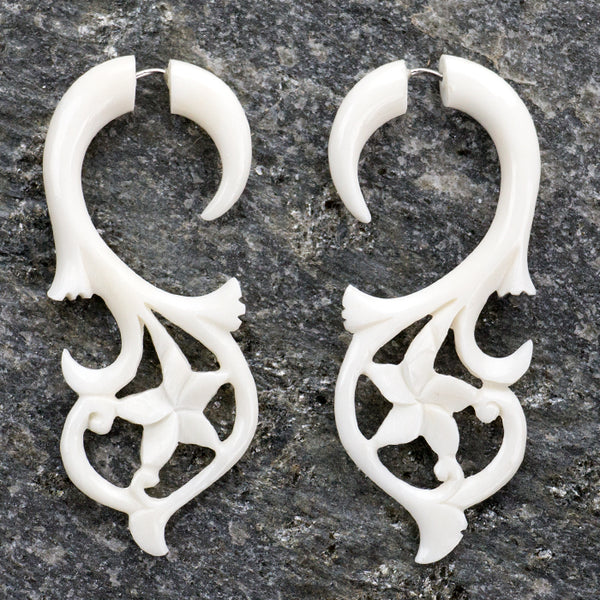 Water Lily Fake Gauges Bone Earrings