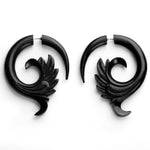 Floral Wave Black Fake Gauges Horn Earrings