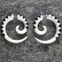 Puzzle Bone & Horn Spiral Fake Gauges Earrings