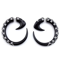 Tiger Hook Black Horn Spirals Fake Gauges Earrings