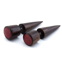 Sono Wooden Fake Gauge Taper Earring with Coral Inlay