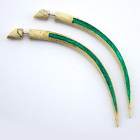 Large Tamarind Wooden Taper with Green Resin Inlay Fake Gauges Earrings