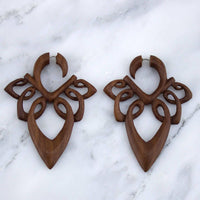 Wooden Trinity Lace Hanging Fake Gauges Earrings