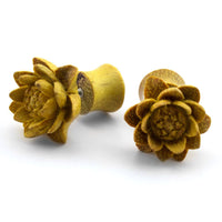 Jackfruit Wooden Daisy Fake Gauges Earrings