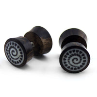 Horn Spotted Spiral Inlay Fake Plugs / Gauges Earrings