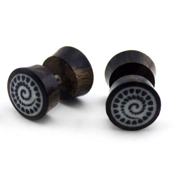 Horn Spotted Spiral Inlay Fake Plugs / Gauges Earrings