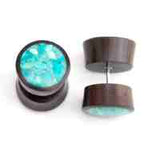 Areng Wood Fake Plugs Gauges With Crushed Turquoise Stone Inlay