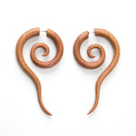 Twirly Spiral Fake Gauges Wood Earrings