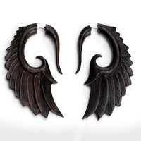 Angel Wing Spiral Fake Gauge Sono Wood Earrings