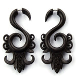 Areng Wooden Ornate Fake Gauges Earrings