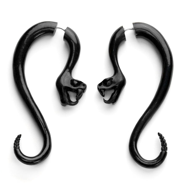 Black Viper Snake Fake Gauges Horn Earrings