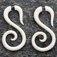Salander Spiral Organic Fake Gauges Bone Earrings
