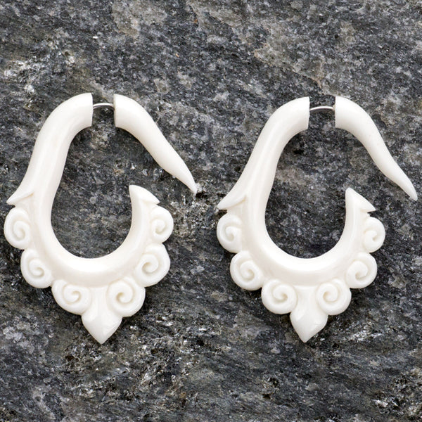 Tribal Shanti Hoop Fake Gauges Bone Earrings