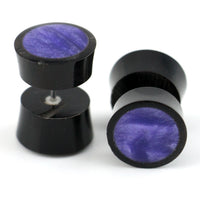 Black Horn Fake Gauges Plugs With Purple Resin Inlay