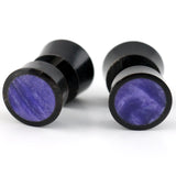 Black Horn Fake Gauges Plugs With Purple Resin Inlay