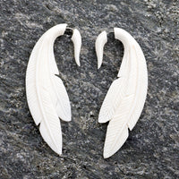 Double Feather Bone Organic Fake Gauges Earrings