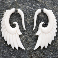 Angel Wing Spiral Organic Fake Gauges Bone Earrings