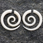 Large Spiral Fake Gauges Bone Earrings