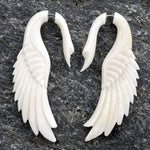 Swan Angel Wing Spiral Fake Gauges Bone Earrings