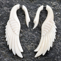 Swan Angel Wing Spiral Fake Gauges Bone Earrings