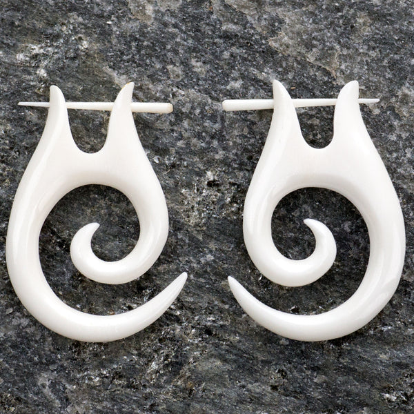 Tribe Spiral White Bone Post Earrings