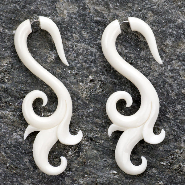 Tribal Swell Fake Gauges Bone Earrings