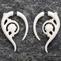 Blooming Spiral Fake Gauges Bone Earrings