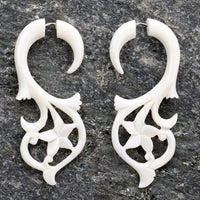 Water Lily Fake Gauges Bone Earrings