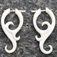 White Bone Twirl Vine Spiral Post Earrings