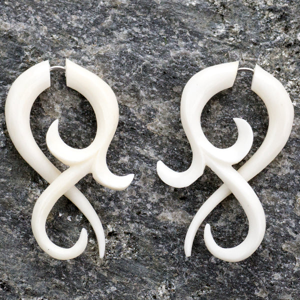 Large Floral Twist Fake Gauges Bone Earrings