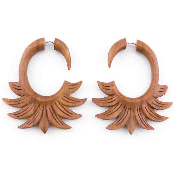 Saba Wood Calla Flower Fake Gauges Earrings