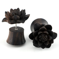 Carved Daisy Flower Sono Wood Fake Gauges Plugs