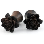 Carved Daisy Flower Sono Wood Fake Gauges Plugs