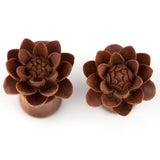 Carved Daisy Flowers Saba Wood Fake Gauges Plugs