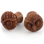 Carved Owl Face Wooden Fake Gauges Plugs