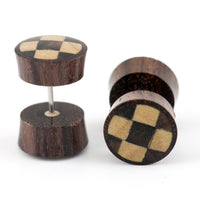 Sono Wood Fake Gauges Plugs With Checker Wood Inlay