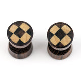 Sono Wood Fake Gauges Plugs With Checker Wood Inlay