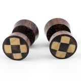 Sono Wood Fake Gauges Plugs With Checker Wood Inlay
