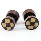 Sono Wood Fake Gauges Plugs With Checker Wood Inlay