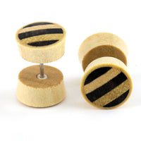 Crocodile Wooden Fake Gauges Plugs With Stripe Wood Inlay