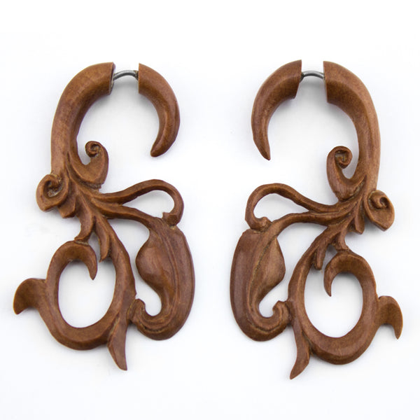 Decor Vine Saba Wood Fake Gauges Earrings