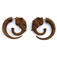 Elephant Spiral Saba Wood Fake Gauges Earrings