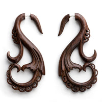 Empress Vine Spiral Fake Gauges Wood Earrings