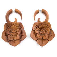 Saba Wood Acacia Flower Fake Gauges Earrings