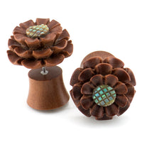 Marigold Flower With Abalone Inlay Wood Fake Gauges Plugs