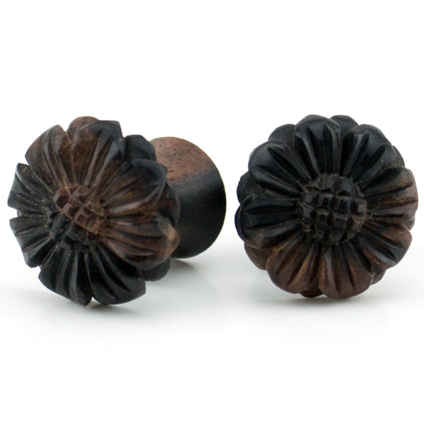 Zinnia Flower Wood Fake Gauges Plugs