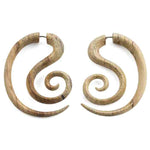 Helical Tamarind Wood Fake Gauge Earrings
