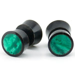 Black Horn Fake Gauges Plugs With Green Resin Inlay
