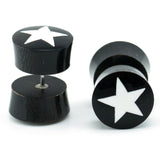 Black Horn Fake Gauges Plugs With White Star Inlay